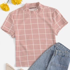 SHEIN pink grid print top